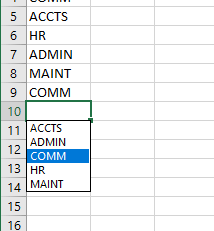 excel screenshot, list generation