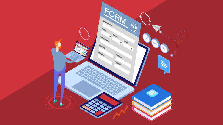 isometric diagram of man filling out an excel-created form