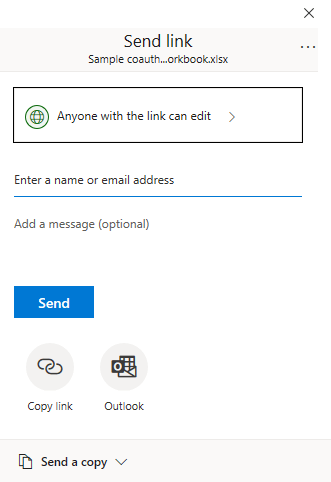 excel screenshot of co-authoring options