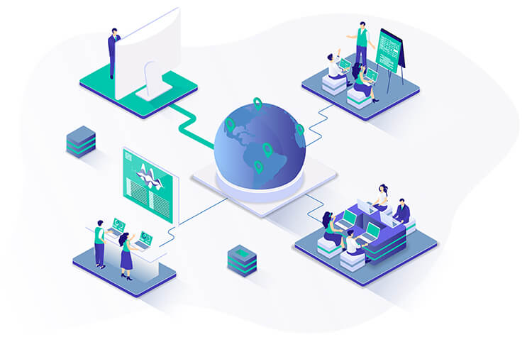 Isometric diagram showing how to convert excel to web app